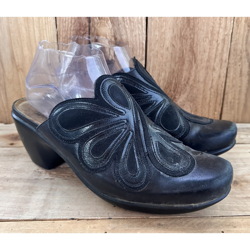 Naot Adore Leather Mule Shoes Black Swirl Scalloped Women’s EU 40 US 9.5